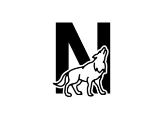 Dark blue color of N initial letter with wolf