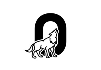 Dark blue color of O initial letter with wolf