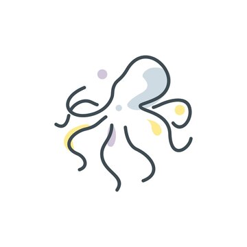 Octopus Cuttlefish Squid Tentacles Logo with simple minimalist line art monoline style