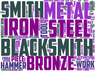 blacksmithing typography, wordcloud, wordart, blacksmith,craft,metal,smith,hammer