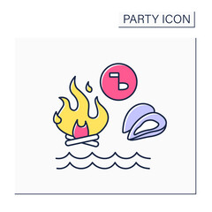 Clambake color icon.Outdoor celebrations. Seafood on heated rocks near fire. Party concept. Isolated vector illustration