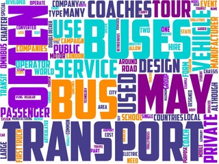 Obraz premium bus company typography, wordcloud, wordart, bus,company,business,transportation,transport