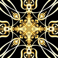 Seamless abstract geometric floral surface pattern in Golden color
 repeating symmetrically. Use for fashion design, home decoration, wallpapers and gift packages.