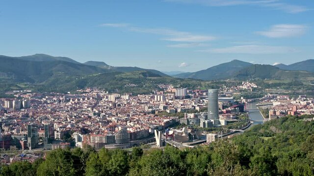Panoramic view of Bilbao city skyline, Biscay, Basque country. Spain. High quality 4k footage