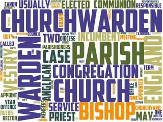 Deurstickers church warden typography, wordart, wordcloud, church,christianity,historic,warden © Mahzabin