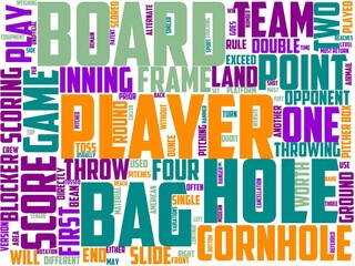 cornhole typography, wordart, wordcloud, toss,sport,board,beanbag