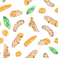 Watercolor background of turmeric