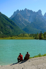 Landscape of Lago di Landro, Durrensee in the Dolomites, Italy, Europe 