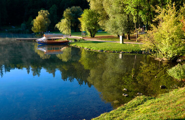 Sunny morning light at Lake Bled, Slovenia, Europe