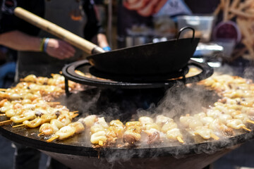 Grilled prawns squids on the stove