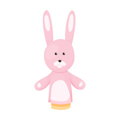 Hand or finger puppets play doll rabbit. Cartoon color toy for children theater, kids games.  cute and funny animal character, isolated bunny icon on white background