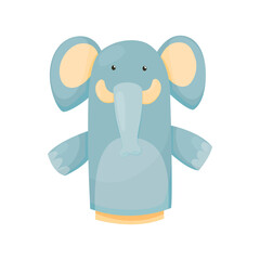 Hand or finger puppets play doll elephant. Cartoon color toy for children theater, kids games.  cute and funny animal character, isolated icon on white background