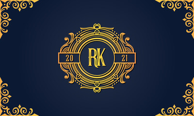 Royal vintage initial letter RK logo.