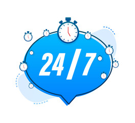 24-7 service concept. 24-7 open. Support service icon. Vector stock illustration.