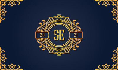 Royal vintage initial letter SE logo.
