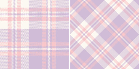 Plaid pattern in pastel lilac purple, pink, white for scarf, blanket, duvet cover, throw, poncho. Seamless herringbone textured modern tartan check design for spring summer fashion textile print. - 460317781