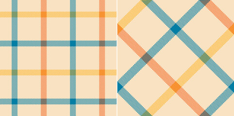 Colorful check plaid pattern set in blue, orange, yellow, beige for spring autumn winter. Herringbone seamless windowpane tartan for flannel shirt, scarf, skirt, other modern fashion fabric print. - obrazy, fototapety, plakaty
