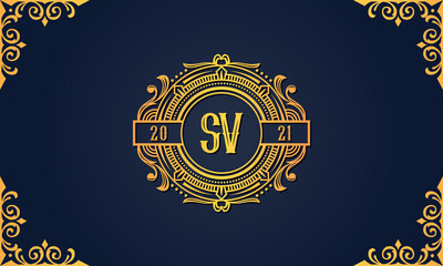 Royal vintage initial letter SV logo.