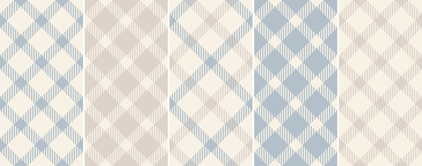 Check pattern set in light blue and beige. Seamless textured tattersall tartan plaid graphic for spring summer handkerchief, scarf, jacket, blanket, other modern fashion textile design.