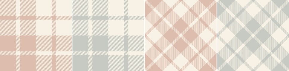 Check plaid pattern set in soft grey, pink, beige. Seamless classic muted neutral light tartan check for spring summer tablecloth, oilcloth, picnic blanket, duvet cover, other modern fabric print. - 460319164