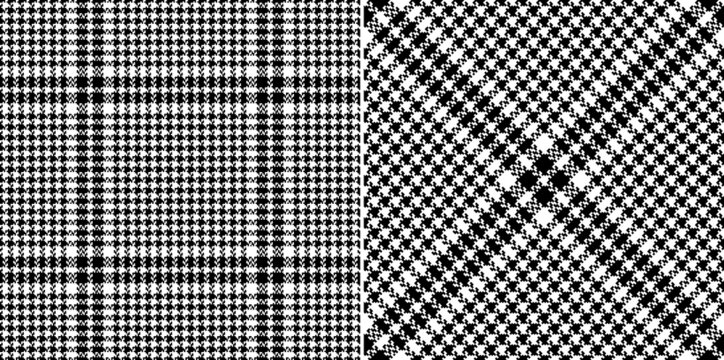 Plaid pattern tweed in black and white. Herringbone textured seamless monochrome tartan check vector for jacket, coat, skirt, trousers, scarf, other modern spring autumn winter fashion fabric print.