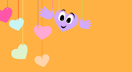 Heart send a virtual hug. Faces with expression, smile. Traditional decoration idea. Creative ILLUSTRATION. Random colorful symbols. Yellow background. 