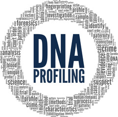 DNA profiling vector illustration word cloud isolated on white background.
