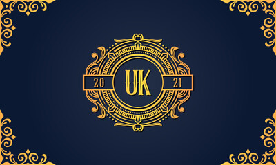 Royal vintage initial letter UK logo.