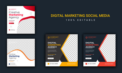 Social media post or social media template and digital marketing agency. Instagram post template. Digital business marketing banner. Square flyer template design bundle