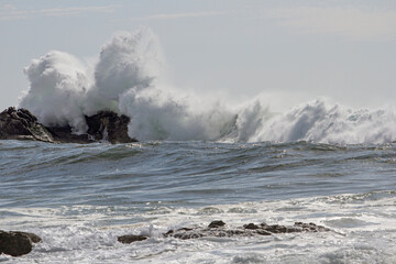 Long breaking stormy wave