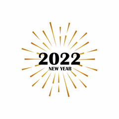 Fototapeta na wymiar 2022 new year vector card with vintage sunburst and hand drawn lettering
