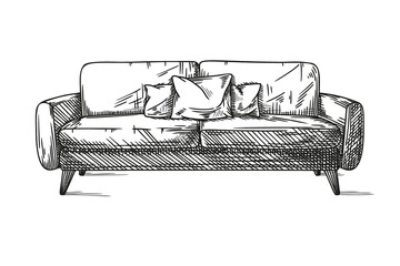 Sketch sofa isolated on white background. Vector