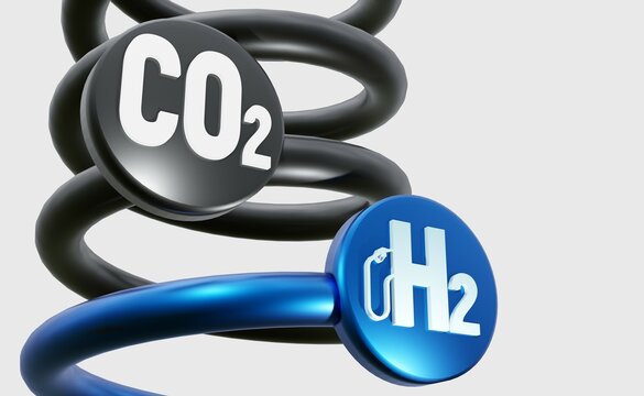 Concept of reduction of carbon dioxide h2 hydrogen as clean ecological fuel of the future. 3d render