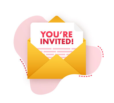 You re invited Badge icon. Written Inside An Envelope Letter. Vector illustration.