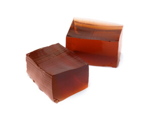 Delicious grass jelly cubes on white background