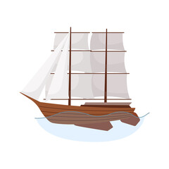 Sea sailboats ship of water carriage and maritime transport in modern flat design style. Sailing yacht on the sea waves