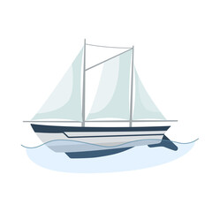 Sea sailboats ship of water carriage and maritime transport in modern flat design style. Sailing yacht on the sea waves