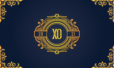Royal vintage initial letter XO logo.