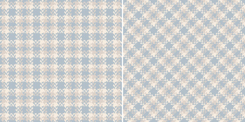 Seamless plaid pattern tweed in blue and beige. Herringbone textured small pale tartan check plaid vector background for dress, skirt, jacket, other modern spring autumn winter fashion textile design.