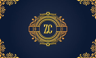 Royal vintage initial letter ZC logo.