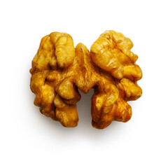 Isolated half of a peeled walnut on a white background