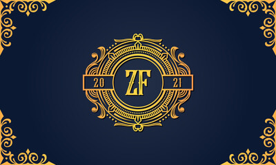 Royal vintage initial letter ZF logo.