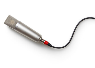 Isolated silver microphone on white background 
