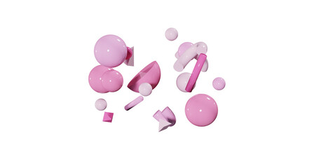 Abstract 3d objects on white background, composition of flying forms, mixed realistic materials isolated