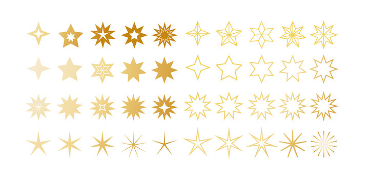 Weihnachtliche Dekoration - Set mit vierzig verschiedenen Sternen - gold auf weißem Hintergrund - Vektor Illustration