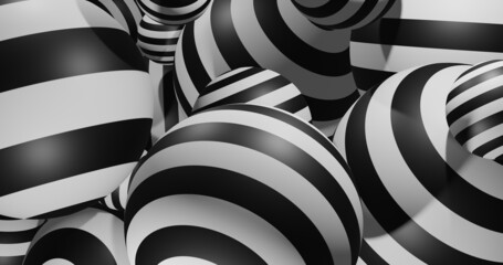 hypnotic illusion of 3d balls with black and white lines