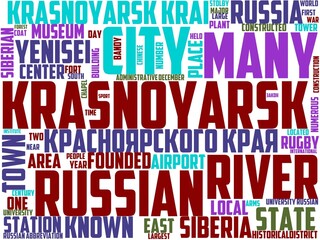 Obraz premium krasnoyarsk typography, wordart, wordcloud, russia,siberia,krasnoyarsk,travel