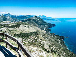 panorama on the Italian coast of the Tyrrhenian Sea in the Maratea area. View from the mountain