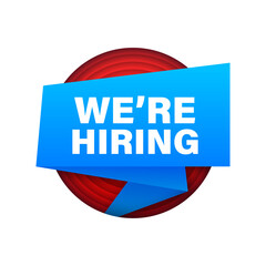 Ribbon banner with text we are hiring, poster in pop art style. Vector stock illustration.