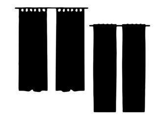 Large and long curtains. Vector image.